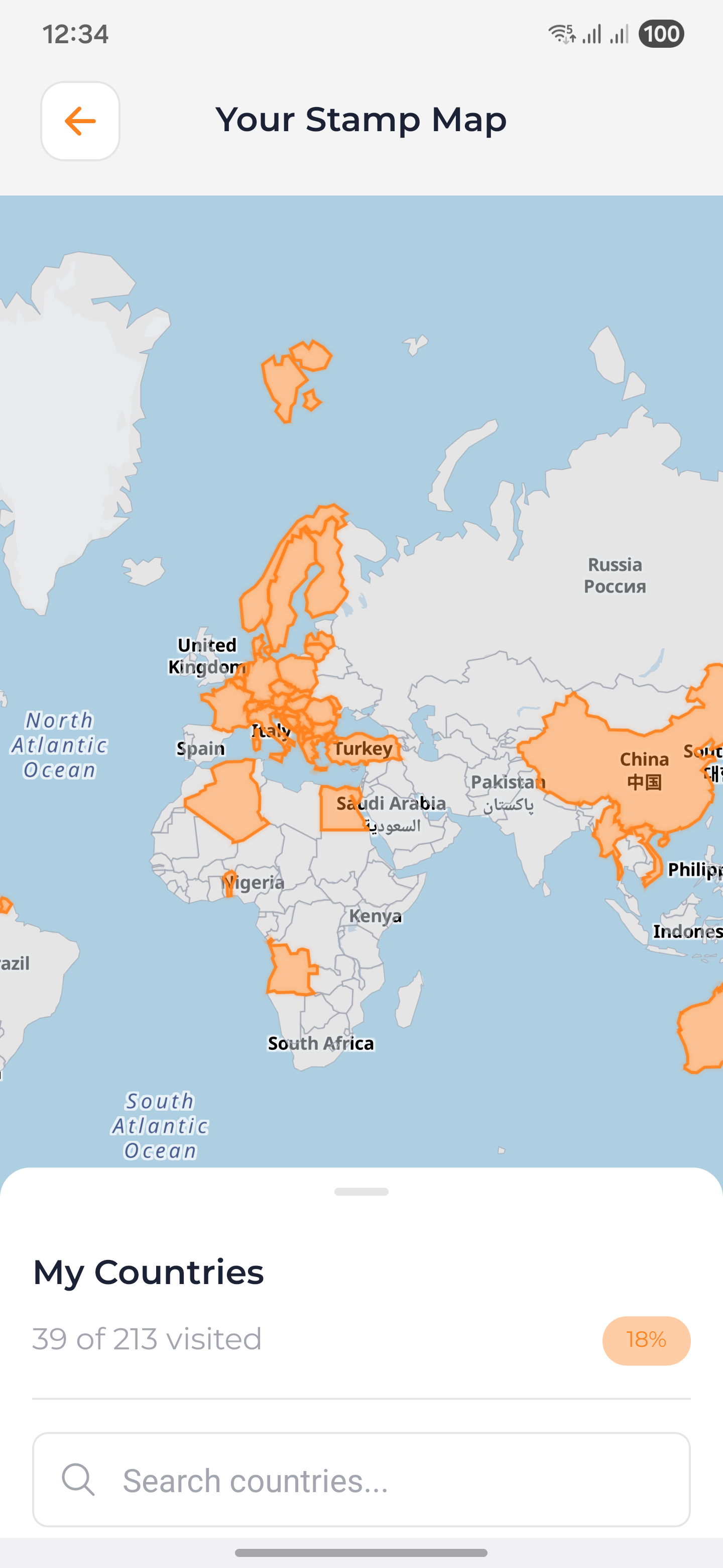 Stamp Map tracking countries you have visited